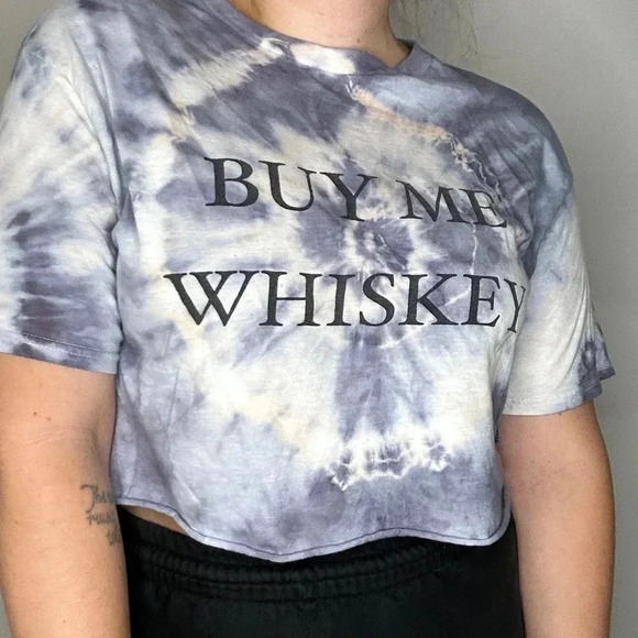 coco + pine Buy Me Whiskey Blue Tie Dye Cropped Shirt - Picture 4 of 8